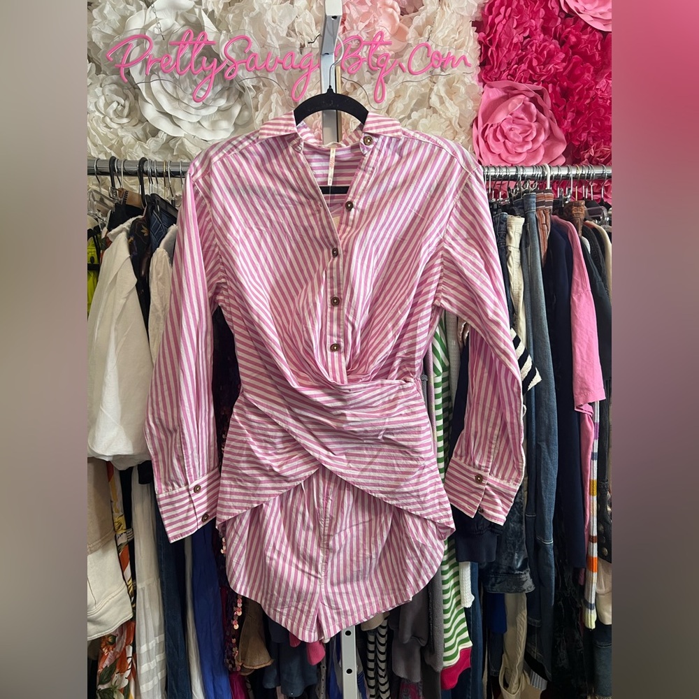 Free People Real Time Relaxed Romper - Pink Combo, XS NWT - Picture 4 of 4